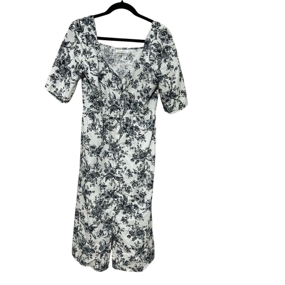 Bailey Blue White Black Print Midi Dress Button Down Size Large